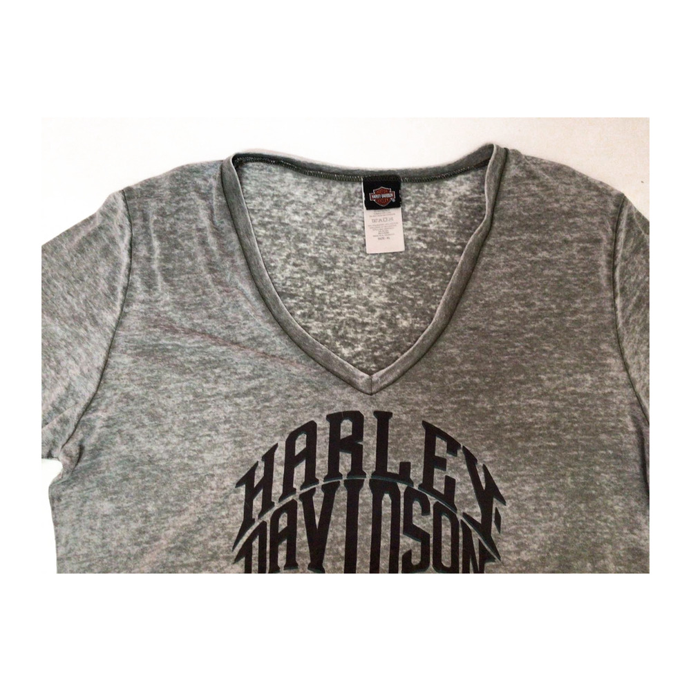 Harley Davidson Women's Skull Logo V Neck Heathered Short Sleeve T Shirt Grey XL - Picture 3 of 8